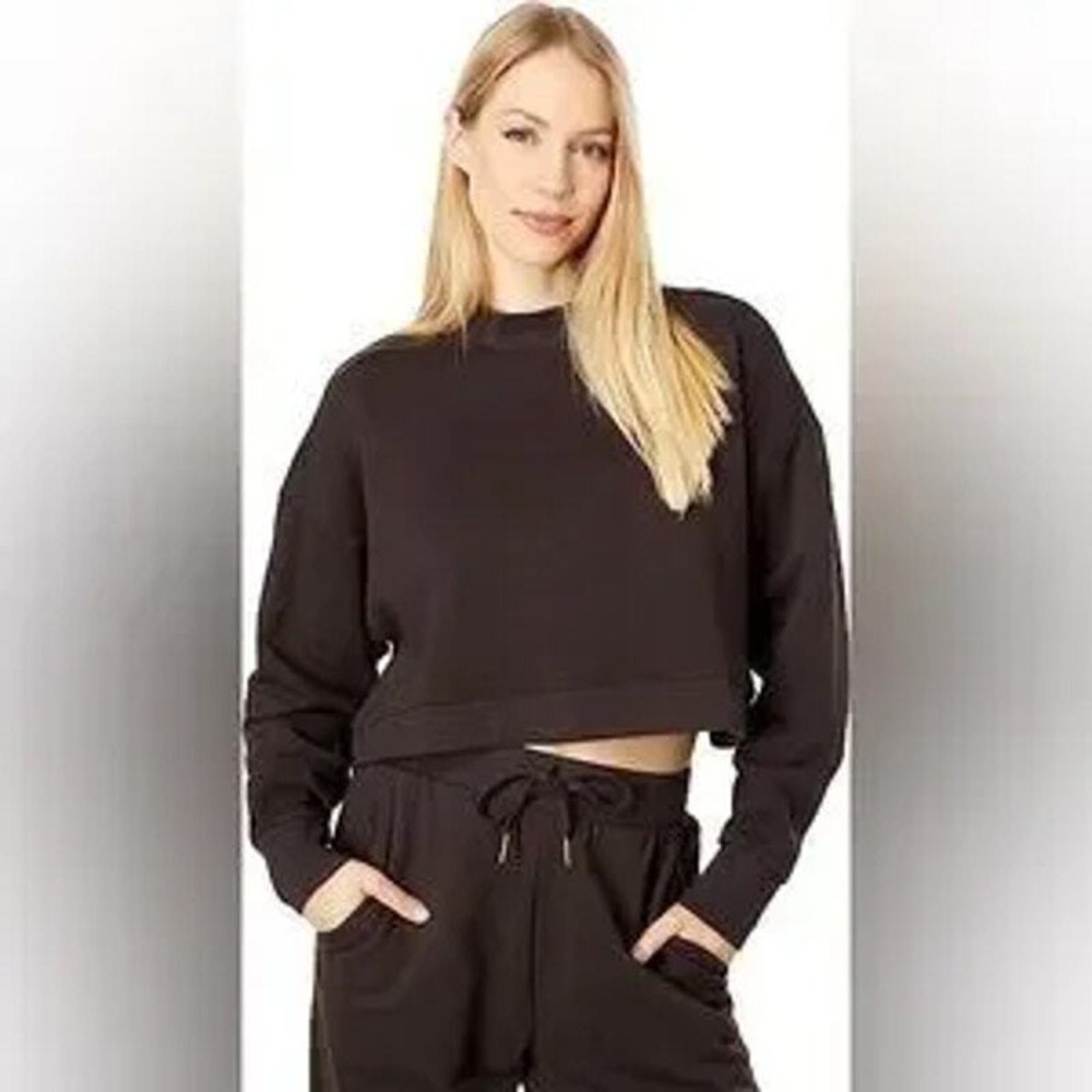 NWT WeWoreWhat Cropped Crew Mock Neck Sweatshirt Chocolate Black Womens‎ L